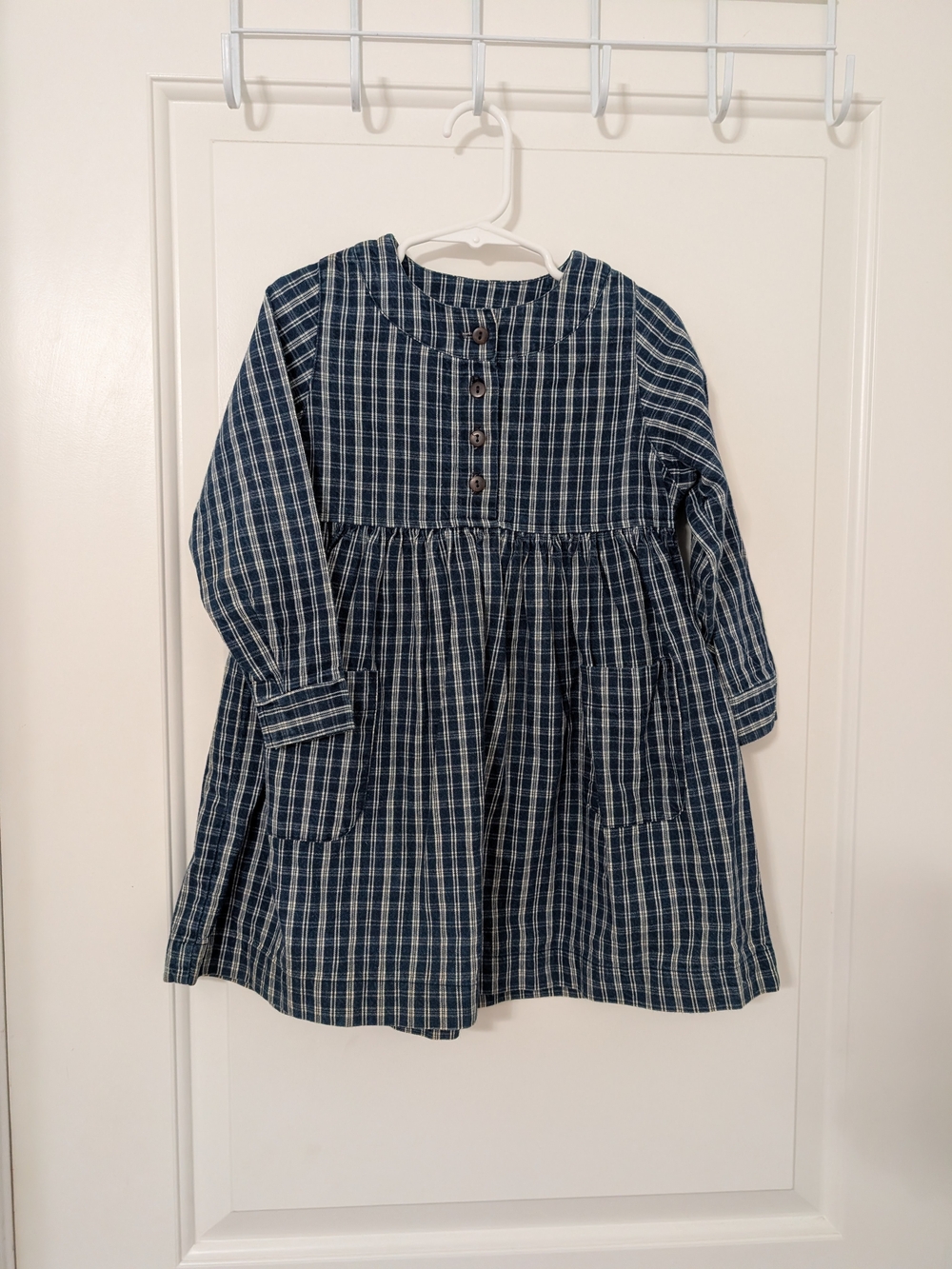 Vintage Hanna Andersson 90 Blue Plaid Prairie Dress Cotton Cottagecore
